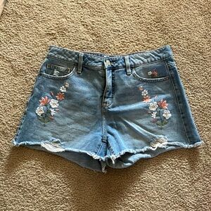 Floral Embroidered Denim Shorts